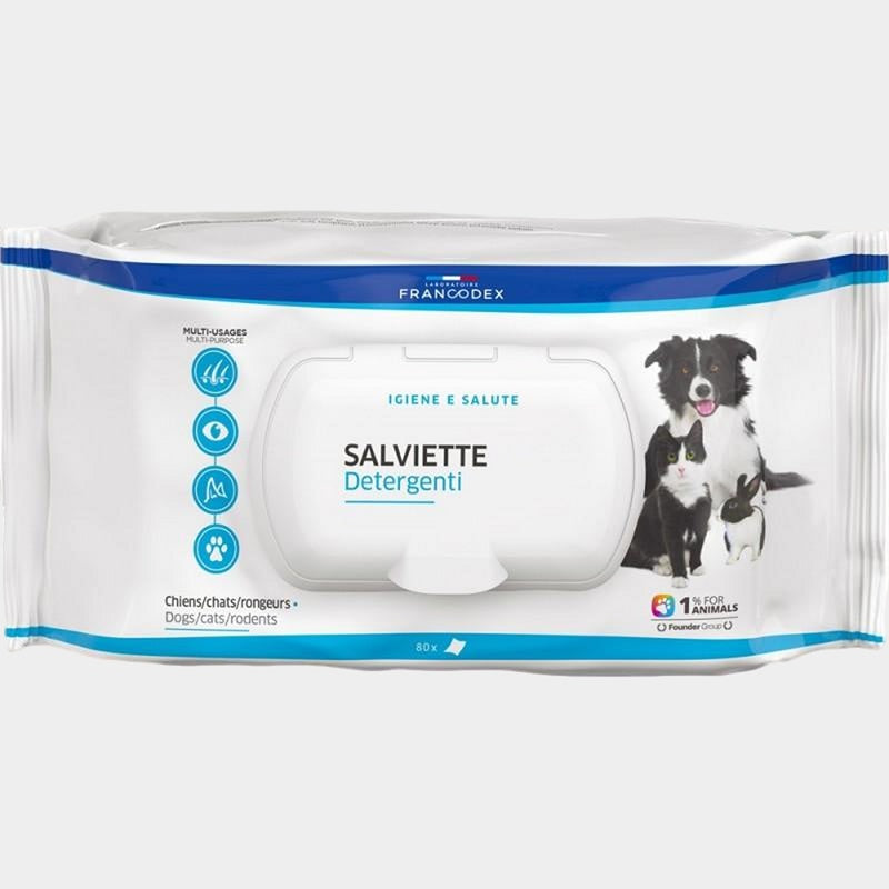 Salviette Detergenti Francodex 5x80 pz – Per Cani, Gatti e Roditori-0